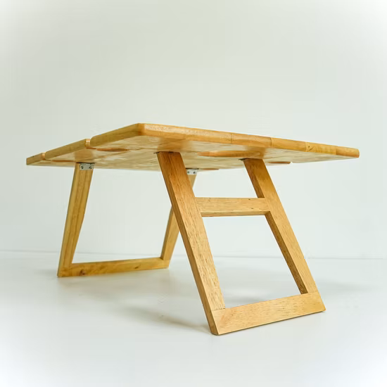 Wood Wine Picnic Table Foldable Outdoor Camping Wood Table with Wine Glasses Snack Holder
